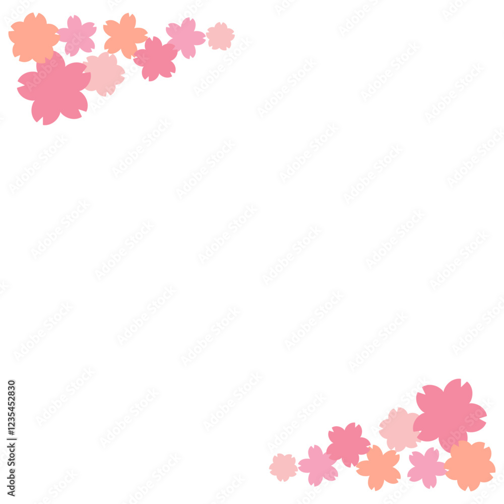 ピンクの桜柄のシンプルベクター正方形枠
