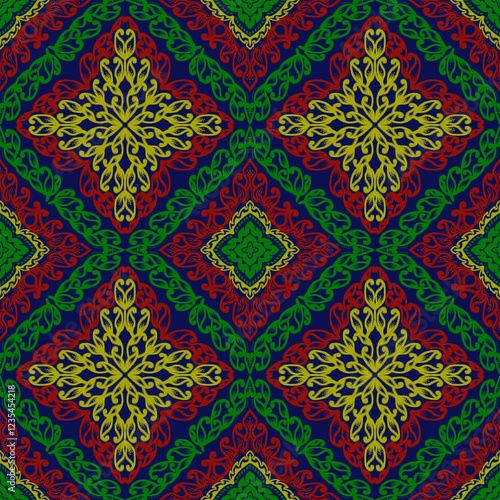 Ikat fabric pattern, Thai silk pattern, seamless pattern.