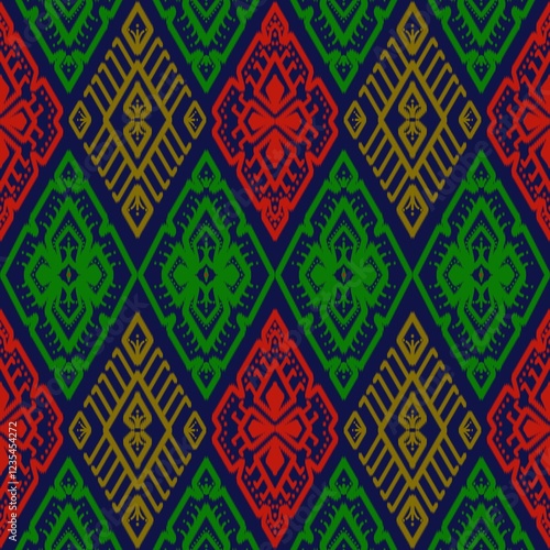 Ikat fabric pattern, Thai silk pattern, seamless pattern.