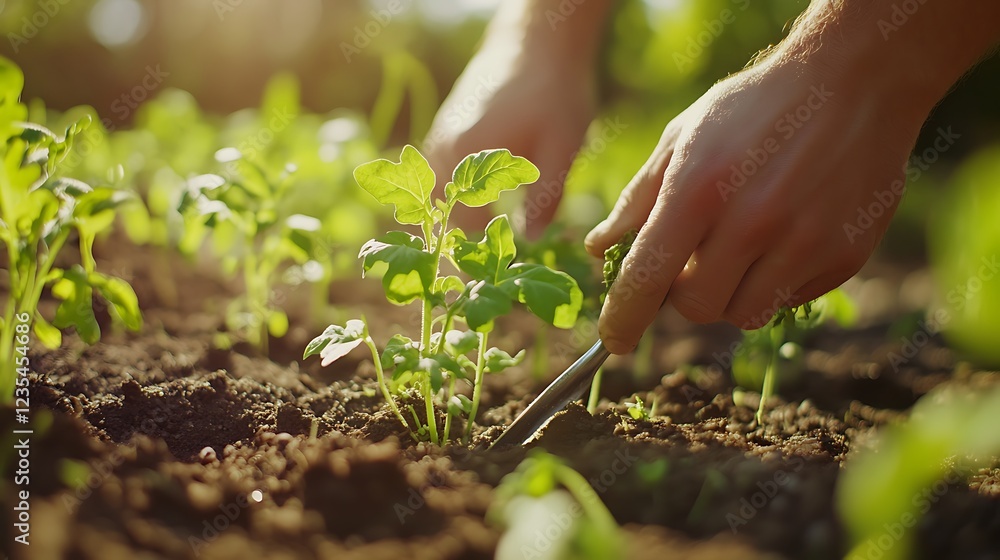 Hands Carefully Transplanting Young Green Seedlings Hands Carefully Transplanting Young Green Seedlings