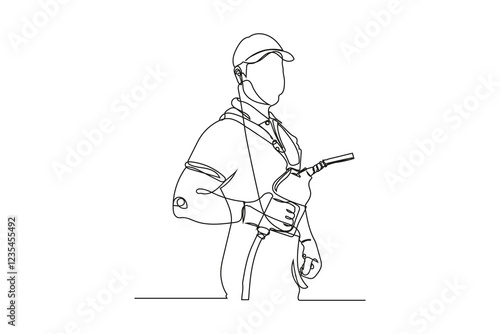 SingleLine Drawing Gas Station Attendant, Fuel Nozzle, Service