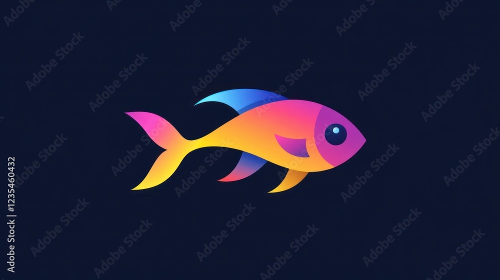 Naklejka premium Colorful fish illustration, aquatic, dark background, logo design