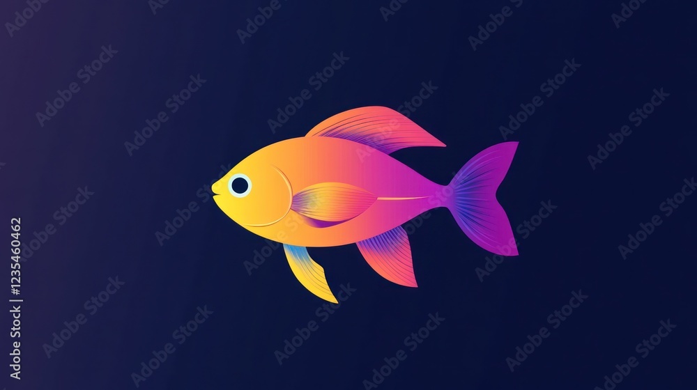 Naklejka premium Colorful fish swimming, dark background, aquarium illustration, website design