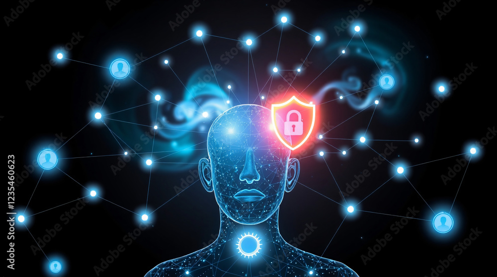 Obraz premium Digital identity with protective shield - Cyber security