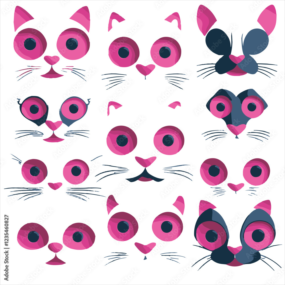 Fototapeta premium Minimalist blank expression cat vector, perfect for pet-related designs, stickers, branding, and social media. High-quality, clean line art with a neutral feline look, ideal for various creative proje