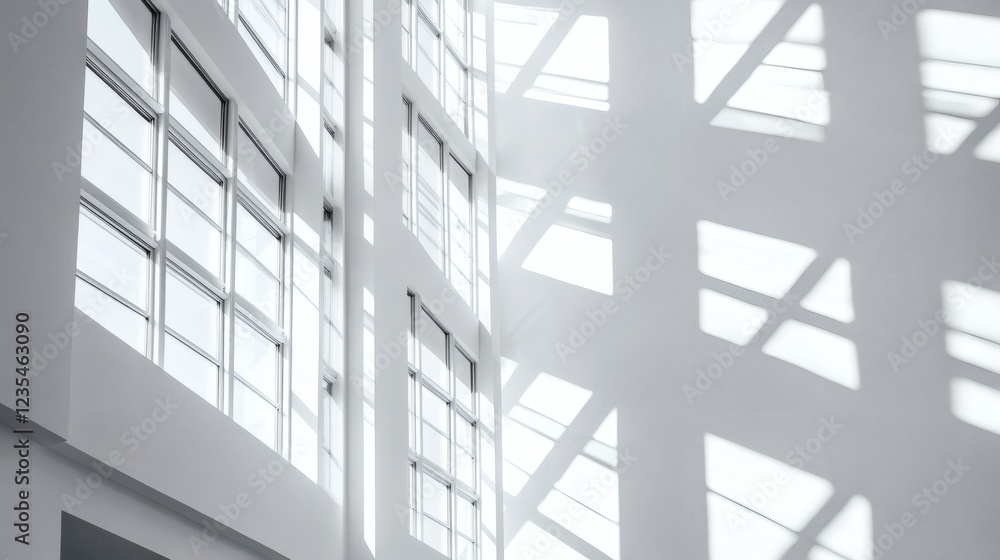 Naklejka premium Architectural Light and Shadow Play in Modern Building Interior