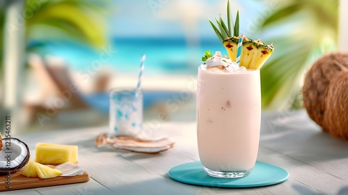 tropical pineapple coconut smoothie beach - tropical themes photo