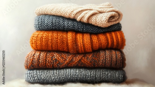 Warm Knitwear Stack Soft Autumn Hues. AI Generated