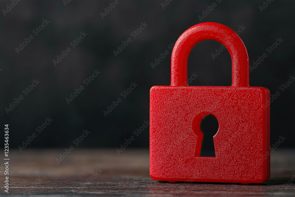 Fototapeta premium red padlock symbolizing security and protection is placed on wooden surface, representing concept of safeguarding information and privacy