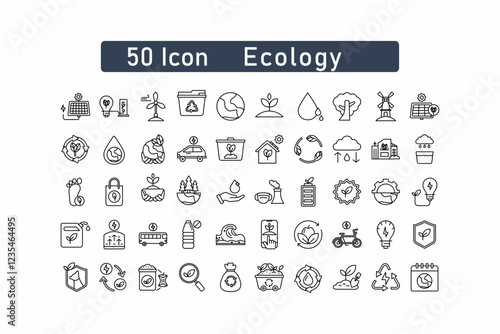 Eco and Environmental Sustainability Icon Set  50 Thin Line Illustrations for a Greener Future Editable Stroke Icons on Ecology, Renewable Energy and Eco.
