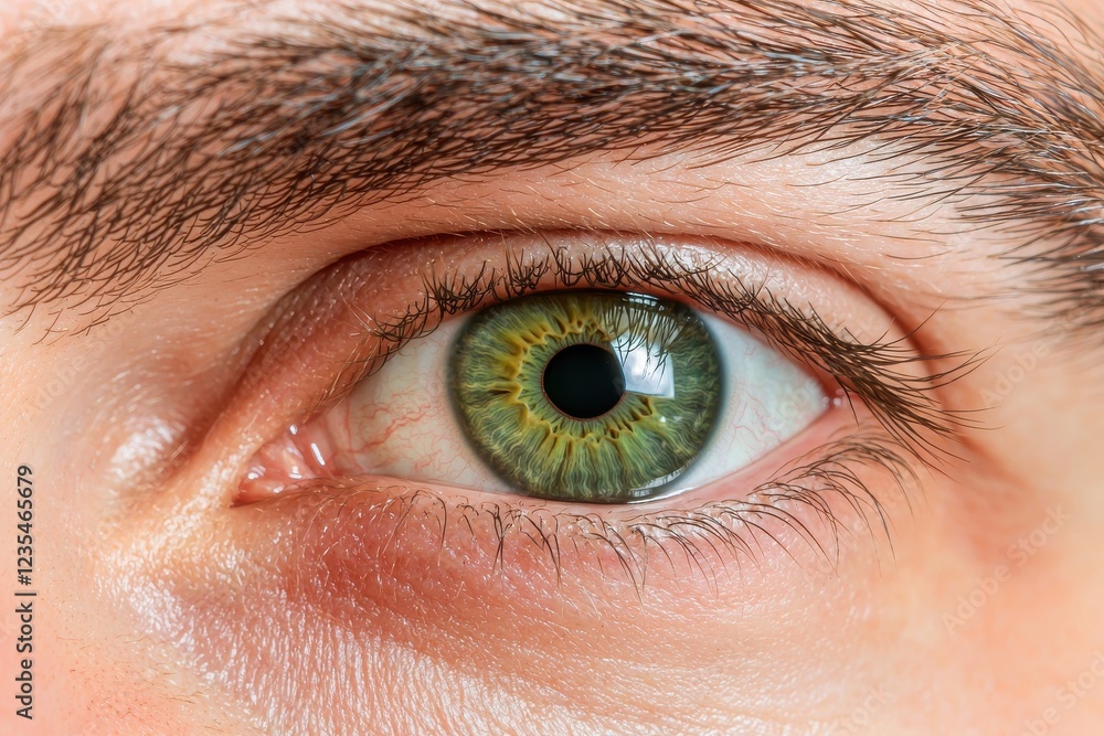 Fototapeta premium iris patterns eye striking close-up green concept. Close-up of a human eye with striking green iris and detailed eyelashes.