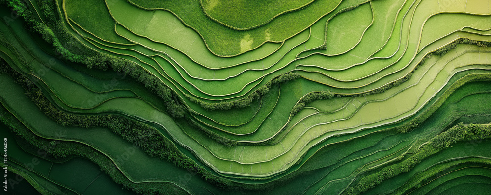 Obraz premium Abstract organic green lines as wallpaper background illustration. Background with natural terraces viewed from a bird’s-eye perspective