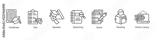 Language Acquisition Icon Certificate, Test, Speaker, Searching, Score, Reading, Online Library