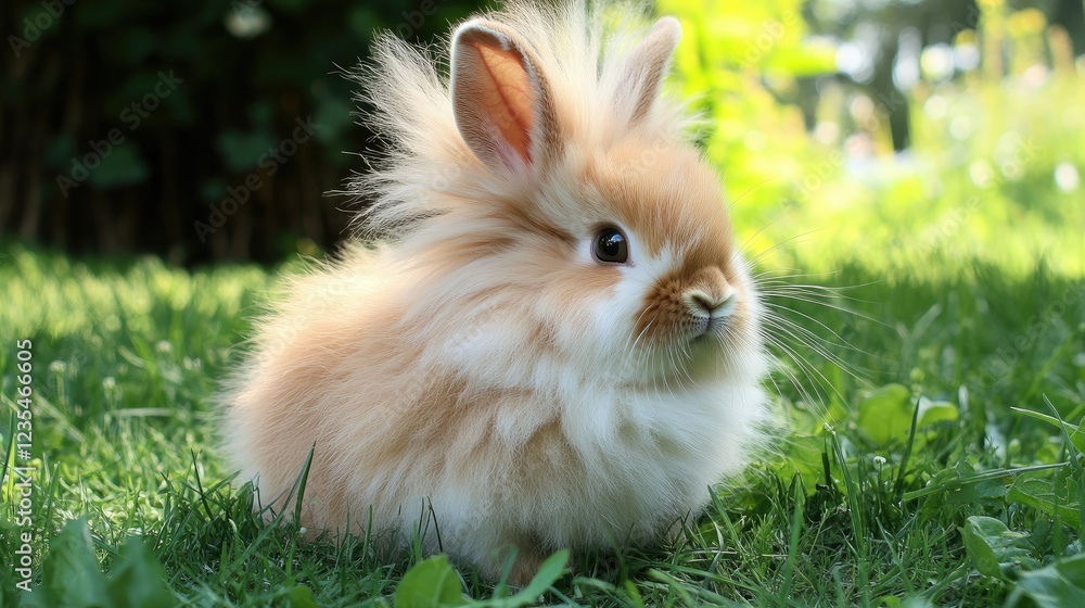 A fluffy rabbit sitting in a grassy meadow with its ears perked up, a perfect representation of a rodent mammal. A fluffy rabbit sitting in a grassy meadow with its ears perked up, a perfect representation of a rodent mammal.