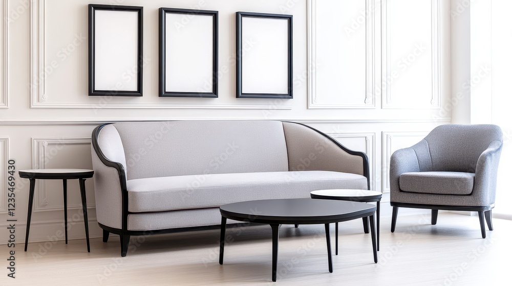 Stylish Modern Living Room with Elegant Gray Sofa and Chairs Stylish Modern Living Room with Elegant Gray Sofa and Chairs