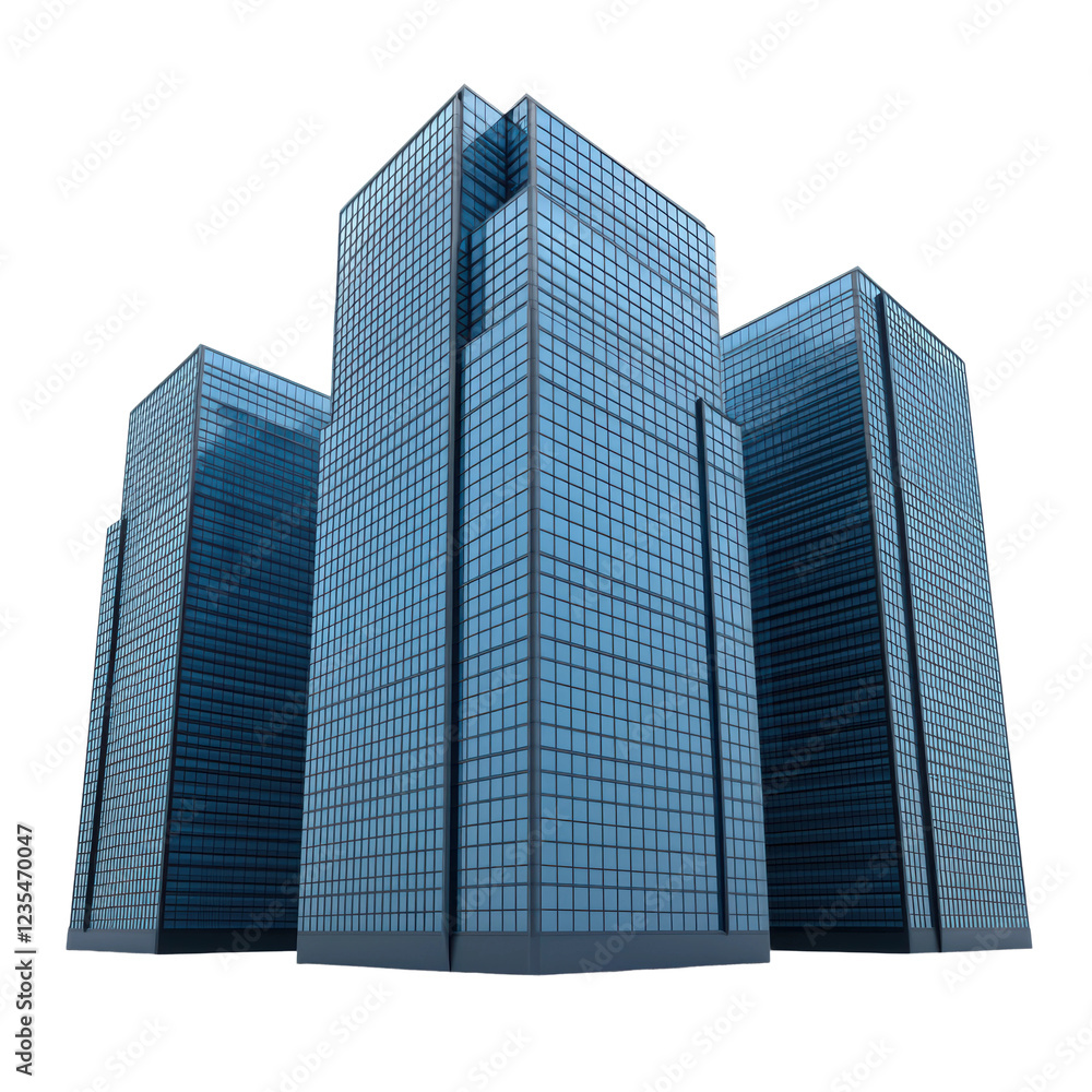 Fototapeta premium Modern Skyscrapers with Glass Facades Reaching Blue Sky Above