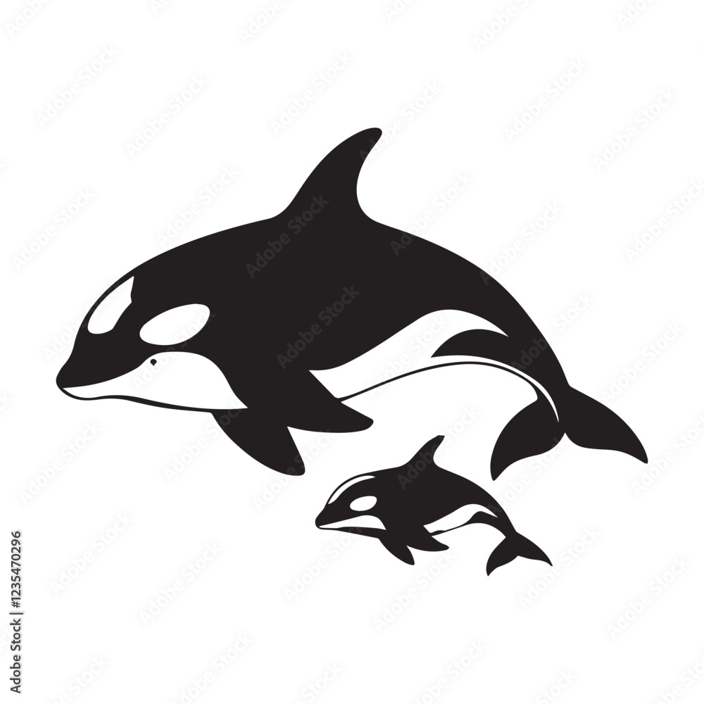 Fototapeta premium orca whale family silhouettes set