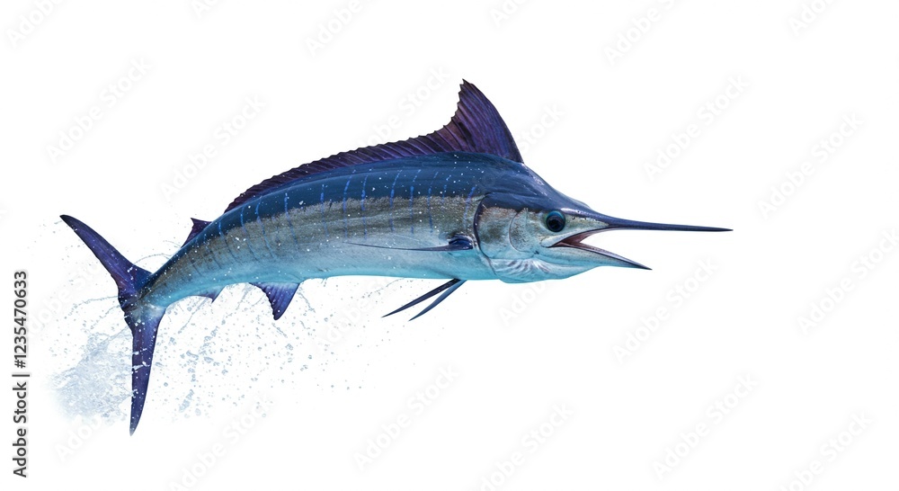 Obraz premium Atlantic Blue Marlin Leaping from Ocean Waters Dramatic Marine Life Action Shot