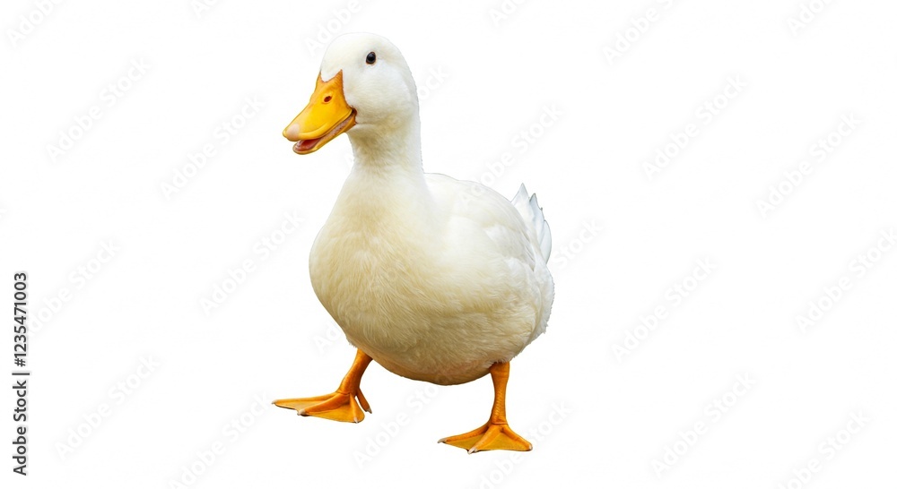 Adorable White Domestic Duckling Isolated on White Background Farm Animal Poultry Adorable White Domestic Duckling Isolated on White Background Farm Animal Poultry