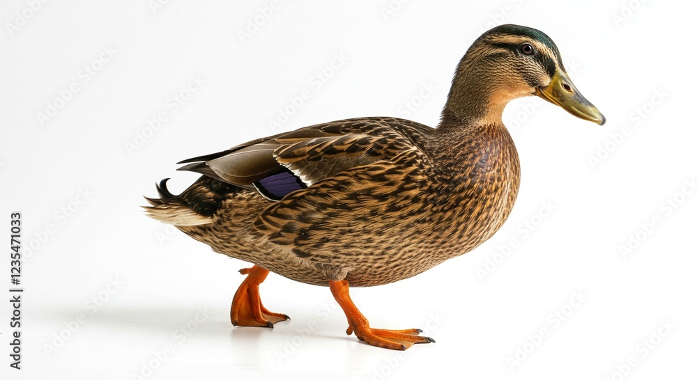 Female Mallard Duck Brown Plumage Orange Feet White Background Wildlife Photography Female Mallard Duck Brown Plumage Orange Feet White Background Wildlife Photography