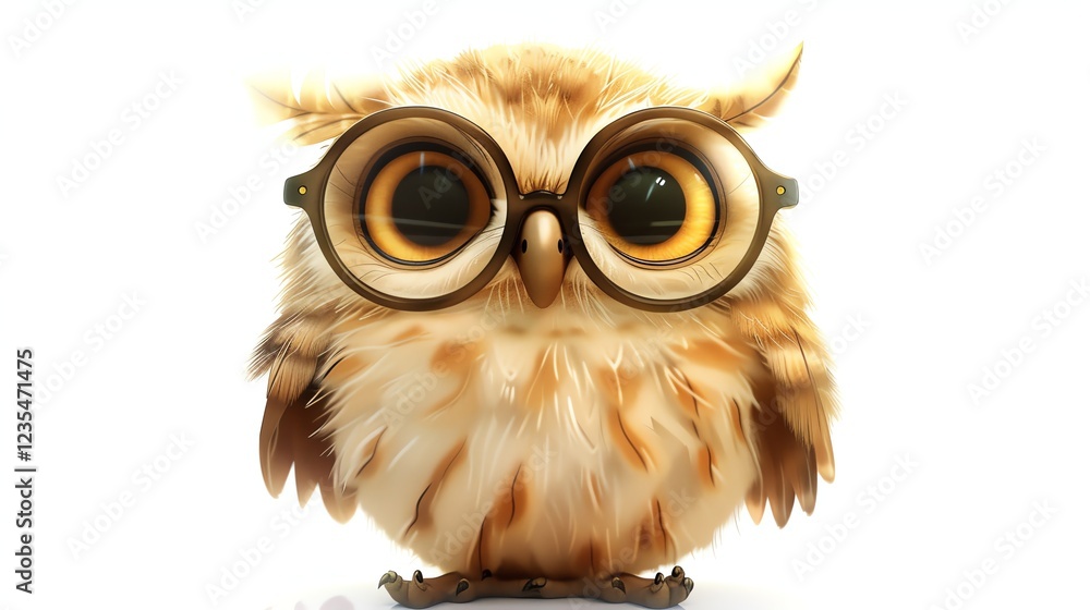 Fototapeta premium A cute cartoon owl wearing round glasses.