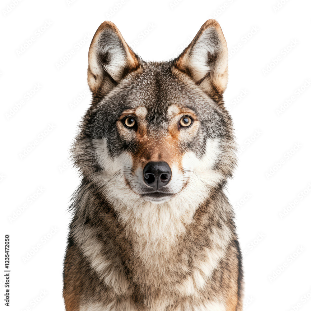 Fototapeta premium Close-Up Portrait of a Alert and Curious Brown Wolf Looking Forward