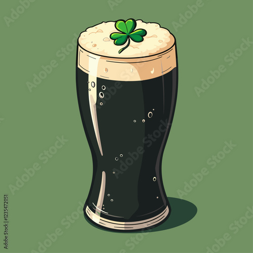 Saint Patrick's Day Celebration: A Pint of Stout with a Floating Shamrock