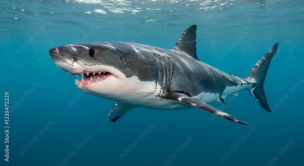 Naklejka premium Majestic Great White Shark Underwater Ocean Predator Wildlife Photography