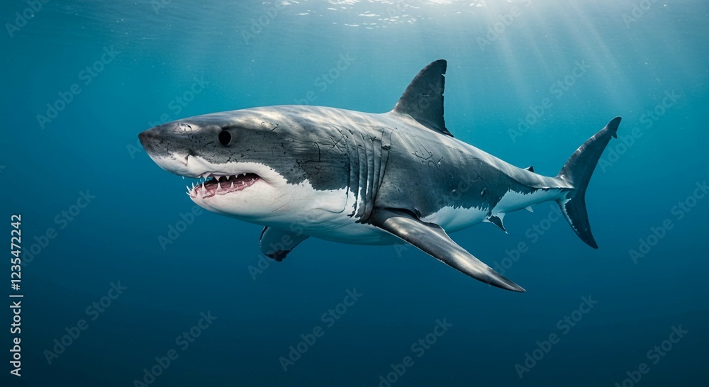 Obraz premium Majestic Great White Shark Underwater Ocean Predator Wildlife Photography
