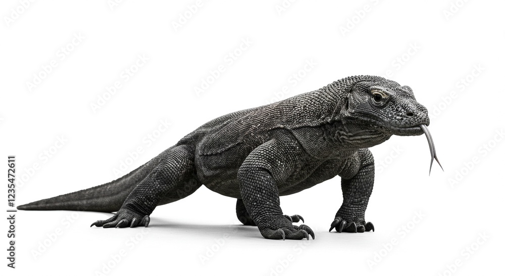 Powerful Komodo Dragon Reptile Isolated on White Background Closeup View Powerful Komodo Dragon Reptile Isolated on White Background Closeup View