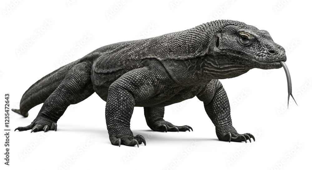 Obraz premium Powerful Komodo Dragon Reptile Isolated on White Background Wildlife Animal