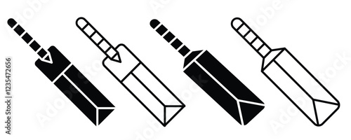 Line art illustration of cricket bat . Cricket bats icon set. Cricket game vector collection isolated on transparent background