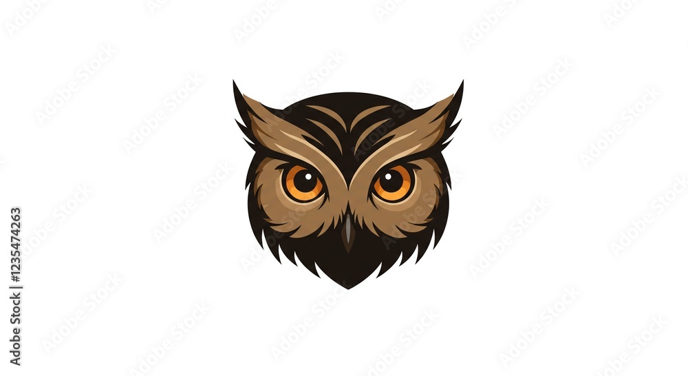 Fototapeta premium Majestic Owl Face Illustration Brown Owl with Orange Eyes Bird Portrait Wildlife Art