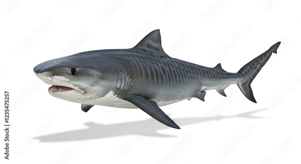 Obraz premium Powerful Tiger Shark Swimming Ocean Predator Marine Wildlife Aquatic Animal