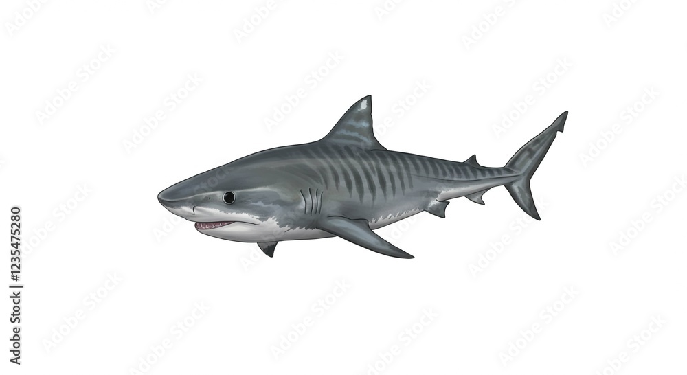 Obraz premium Tiger Shark Illustration Detailed Ocean Predator Artwork for Marine Biology Wildlife and