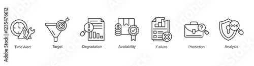 Operational Stability Icon Availability, Time Alert, Target, Degradation, Failure, Prediction, Analysis