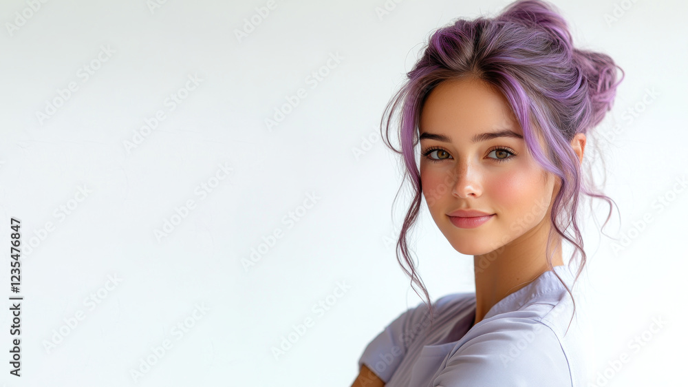 Purple hair young chef woman smiling isolated on white background Purple hair young chef woman smiling isolated on white background