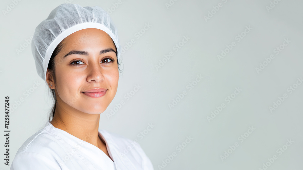 Hispanic young chef woman smiling isolated on white background