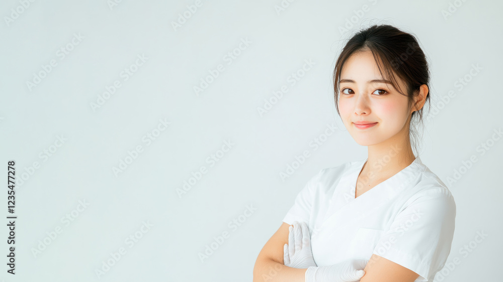 Japanese young chef woman smiling isolated on white background Japanese young chef woman smiling isolated on white background