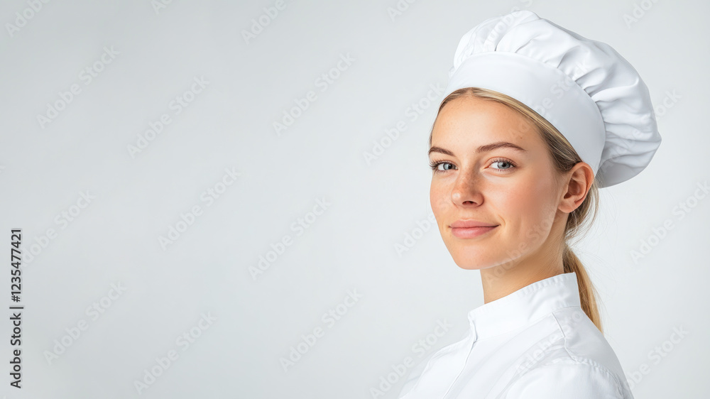 Blond young chef woman smiling isolated on white background Blond young chef woman smiling isolated on white background