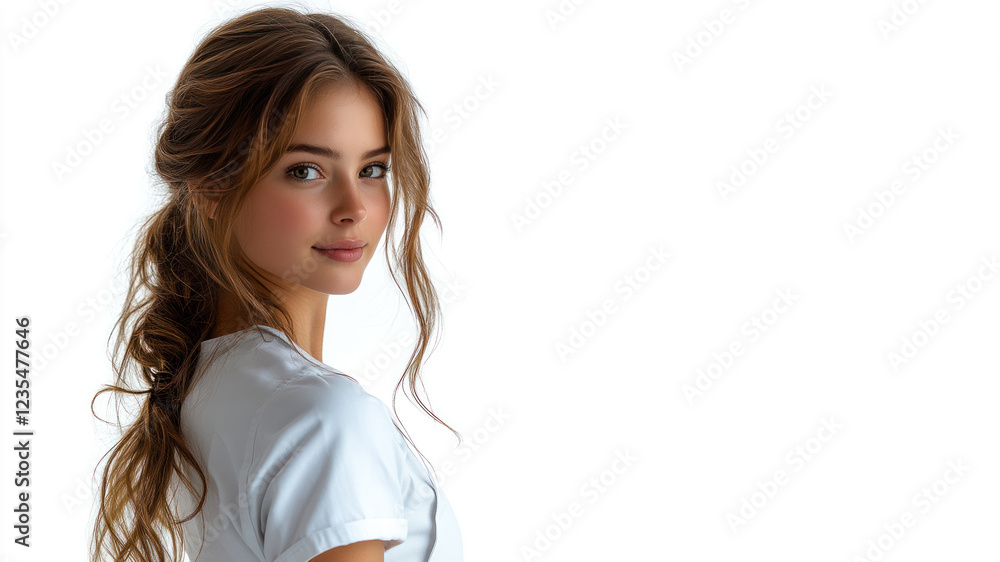 German young chef woman smiling isolated on white background German young chef woman smiling isolated on white background