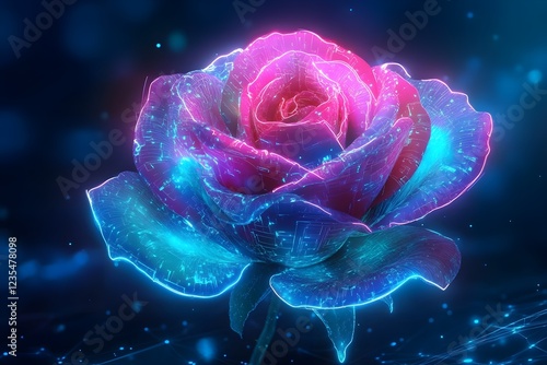 Futuristic rose bud with a digital, high-tech aesthetic, symbolizing modern digital technology