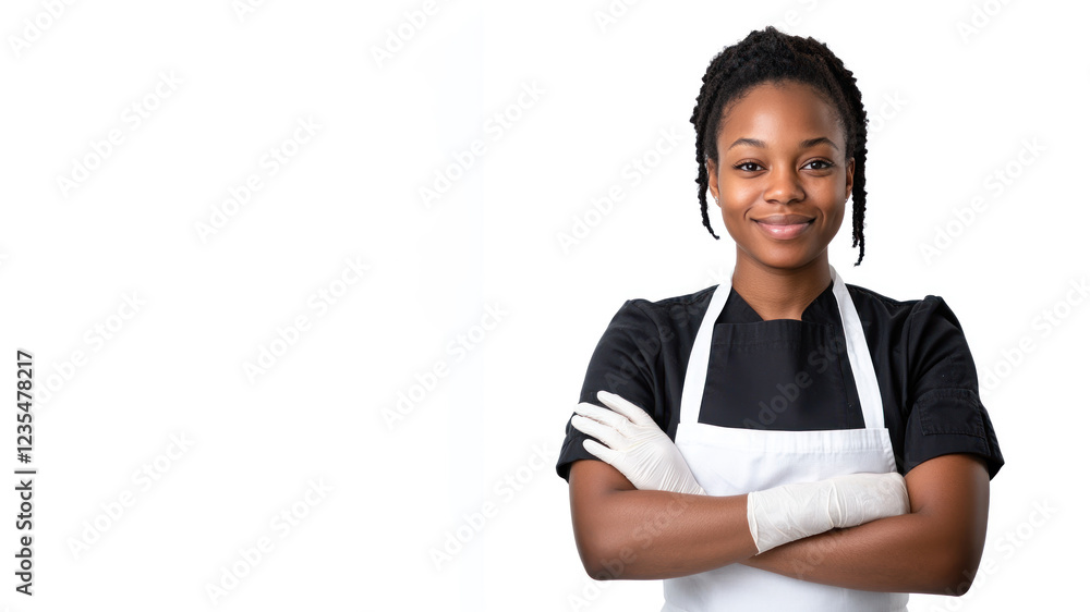 Afro young chef woman smiling isolated on white background Afro young chef woman smiling isolated on white background