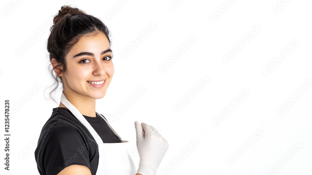 Arabian young chef woman smiling isolated on white background Arabian young chef woman smiling isolated on white background