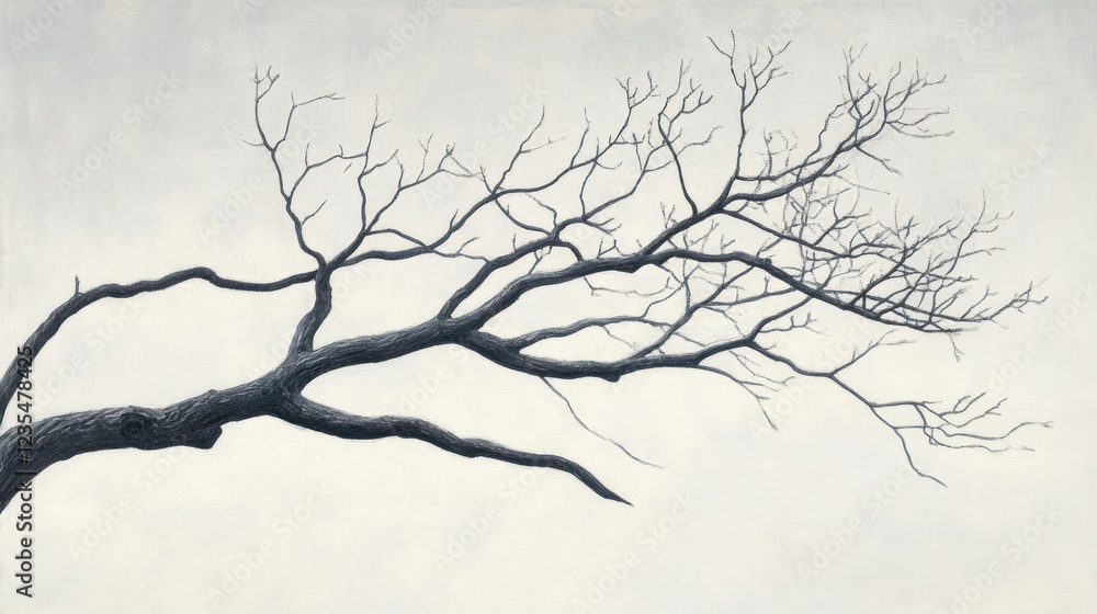 Bare tree branch against overcast sky, nature background, design element Bare tree branch against overcast sky, nature background, design element