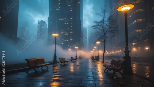 The foggy night of a city
