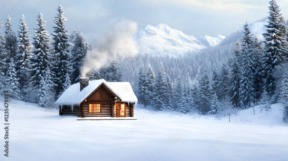 Cozy Winter Cabin in Snowy Mountains - Winter Wonderland Cozy Winter Cabin in Snowy Mountains - Winter Wonderland