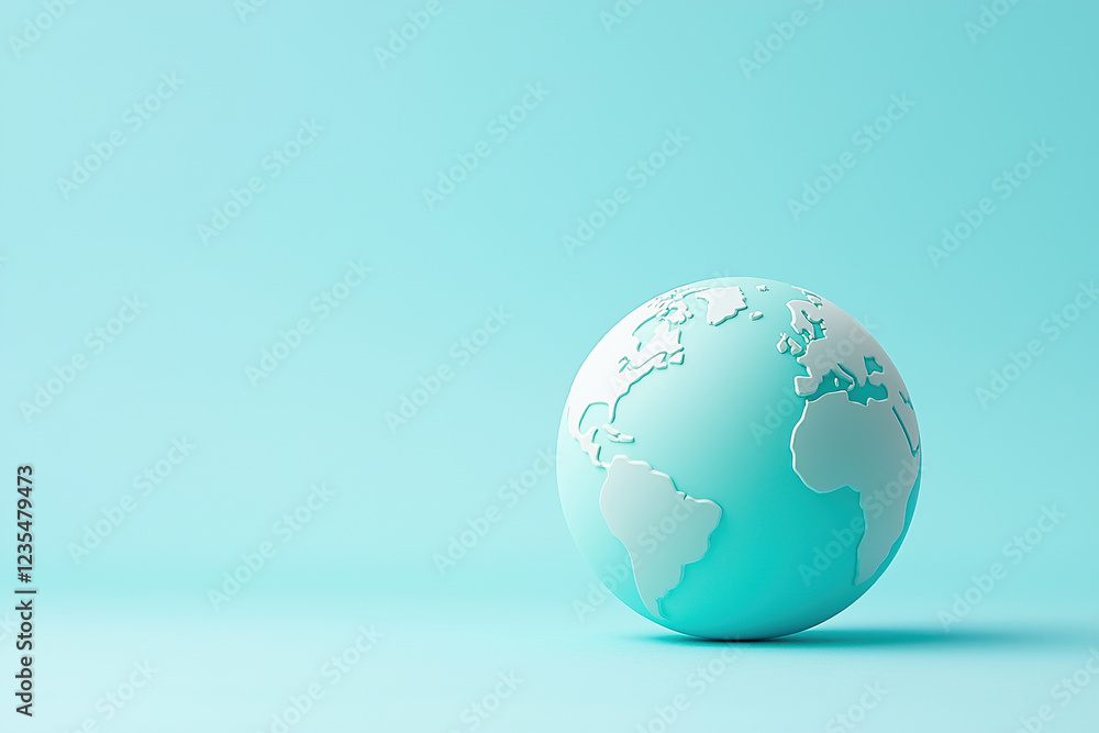 minimalist globe with continents depicted in white against turquoise background, symbolizing global connectivity and environmental awareness minimalist globe with continents depicted in white against turquoise background, symbolizing global connectivity and environmental awareness