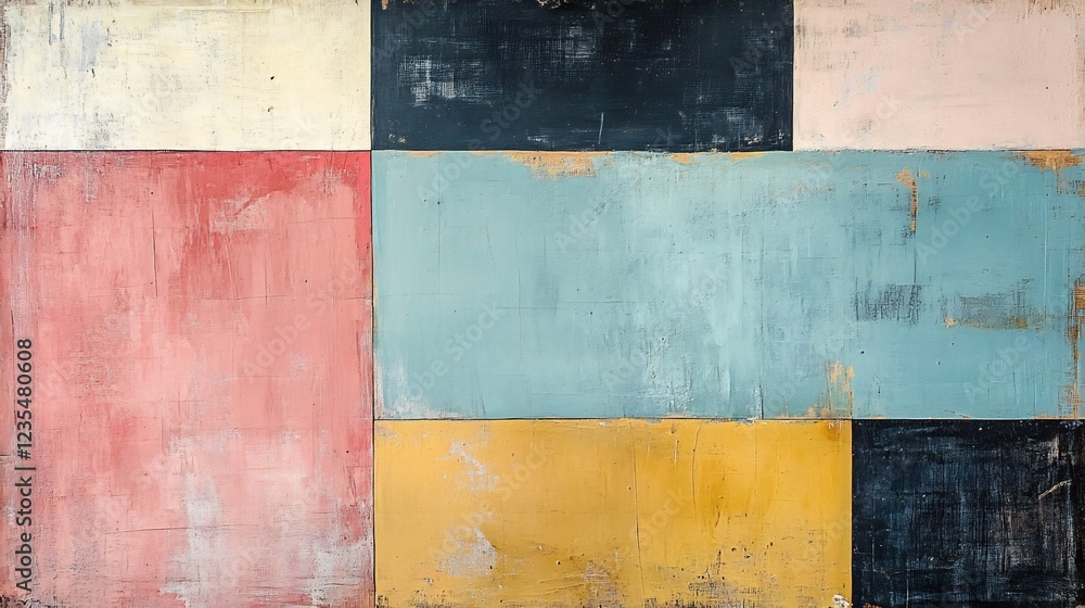 Fototapeta premium Abstract colorful grid painting soft light muted tones. AI Generated