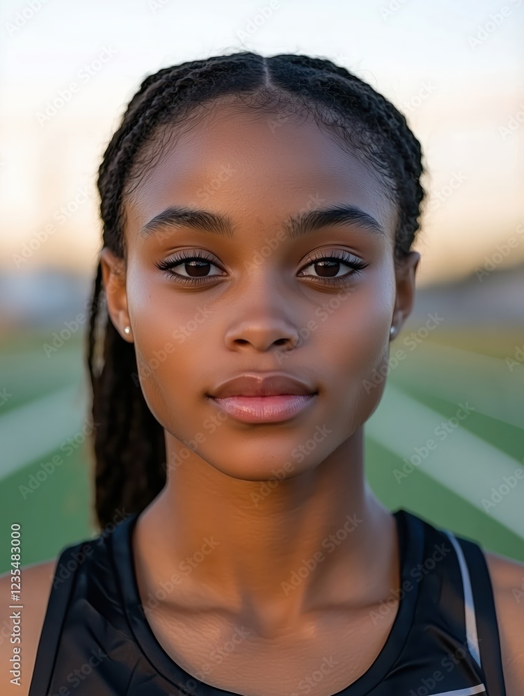 Portrait of a young female athlete wearing striped black sportswear. Portrait of a young female athlete wearing striped black sportswear.